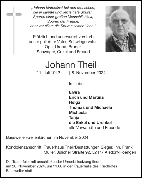 Traueranzeige von Johann Theil von Zeitung am Sonntag