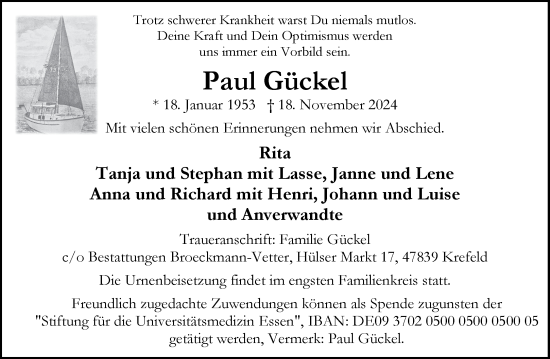 Traueranzeige von Paul Gückel von Aachener Zeitung