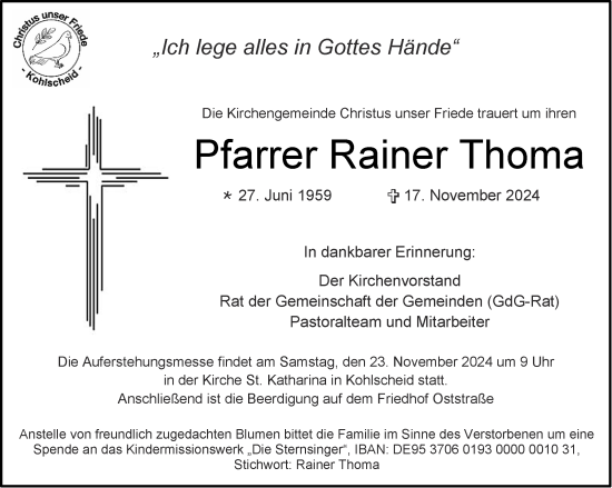 Traueranzeige von Rainer Thoma von Aachener Zeitung