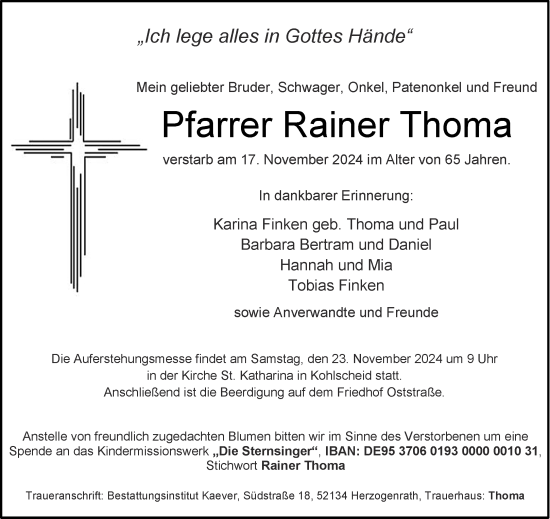 Traueranzeige von Rainer Thoma von Aachener Zeitung