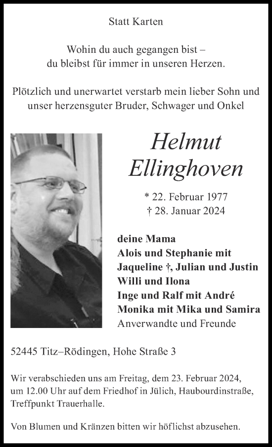 Traueranzeige von Helmut Ellinghoven von Zeitung am Sonntag