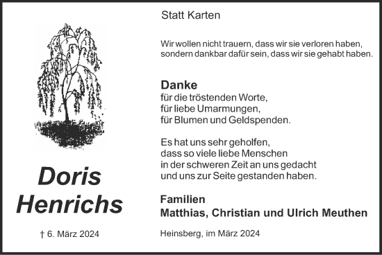 Traueranzeige von Doris Henrichs von Zeitung am Sonntag