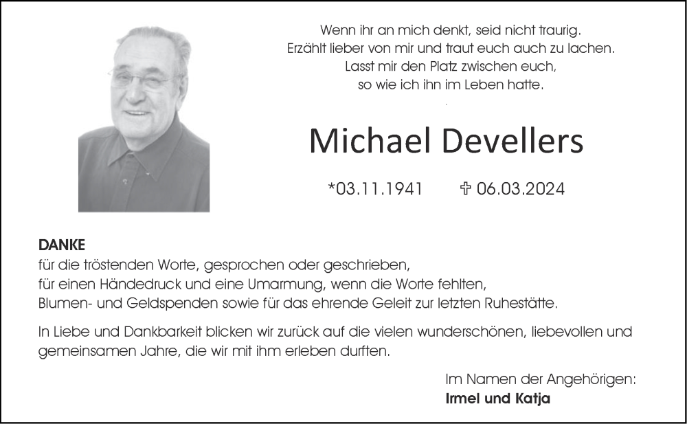  Traueranzeige für Michael Devellers vom 13.04.2024 aus Aachener Zeitung