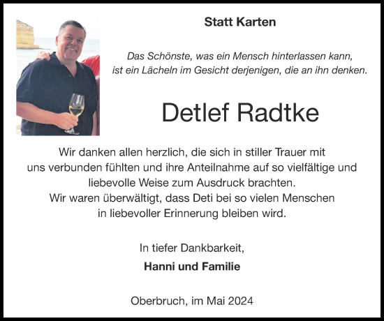 Traueranzeige von Detlef Radtke von Zeitung am Sonntag