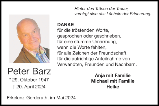 Traueranzeige von Peter Barz von Zeitung am Sonntag