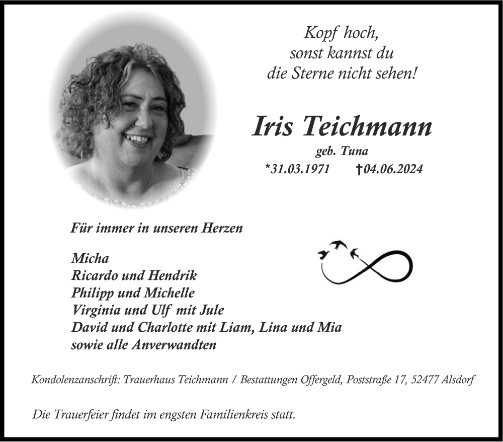  Traueranzeige für Iris Teichmann vom 09.06.2024 aus Zeitung am Sonntag