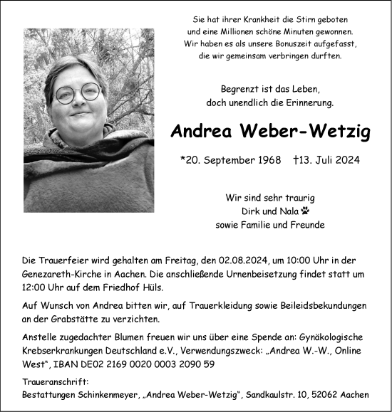 Traueranzeige von Andrea Weber-Wetzig von Aachener Zeitung