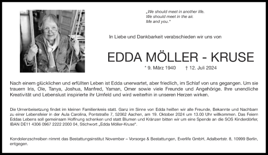 Traueranzeige von Edda Möller-Kruse von Aachener Zeitung
