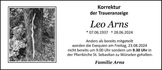 Traueranzeige von Leo Arns von Aachener Zeitung