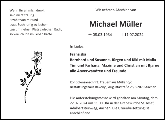 Traueranzeige von Michael Müller von Aachener Zeitung