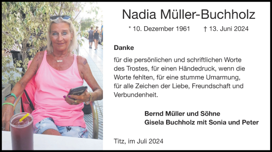 Traueranzeige von Nadia Müller-Buchholz von Zeitung am Sonntag