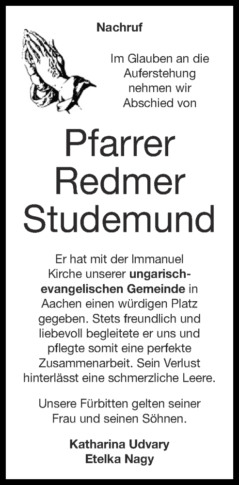  Traueranzeige für Redmer Studemund vom 13.07.2024 aus Aachener Zeitung