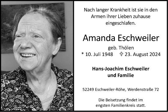 Traueranzeige von Amanda Eschweiler von Zeitung am Sonntag