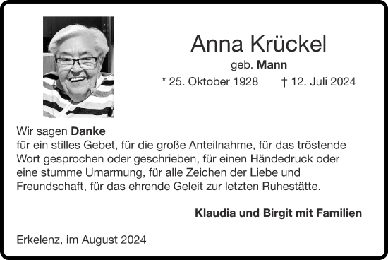 Traueranzeige von Anna Krückel von Zeitung am Sonntag