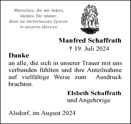 Traueranzeige von Manfred Schaffrath von Zeitung am Sonntag