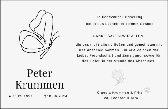 Traueranzeige von Peter Krummen von Zeitung am Sonntag