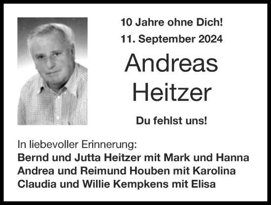 Traueranzeige von Andreas Heitzer von Zeitung am Sonntag