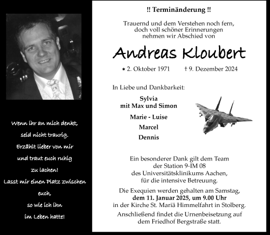 Traueranzeige von Andreas Kloubert von Aachener Zeitung