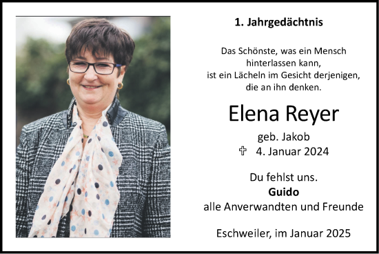 Traueranzeige von Elena Reyer von Zeitung am Sonntag