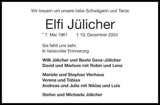 Traueranzeige von Elfi Jülicher von Aachener Zeitung