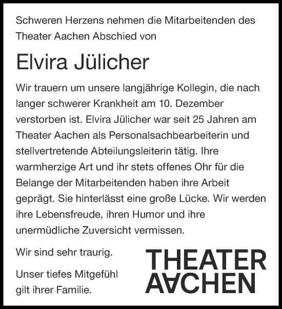 Traueranzeige von Elvira Jülicher von Aachener Zeitung