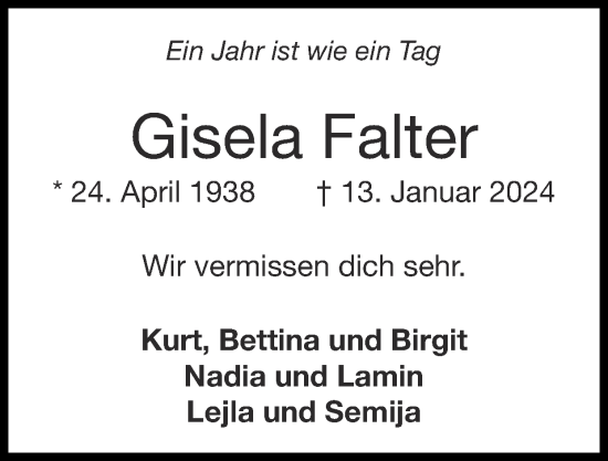 Traueranzeige von Gisela Falter von Zeitung am Sonntag