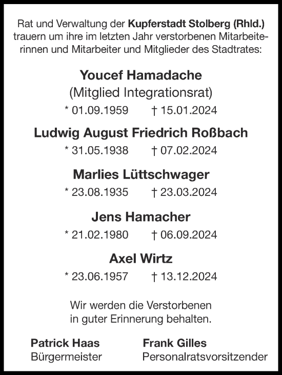 Traueranzeige von Jens Hamacher von Zeitung am Sonntag