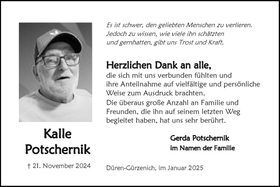 Traueranzeige von Kalle Potschernik von Zeitung am Sonntag