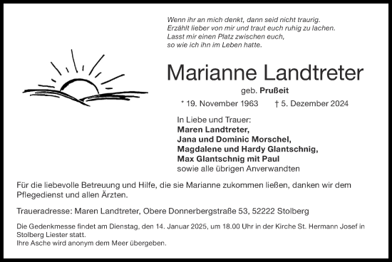 Traueranzeige von Marianne Landtreter von Zeitung am Sonntag