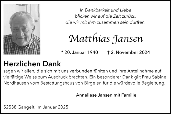 Traueranzeige von Matthias Hansen von Zeitung am Sonntag