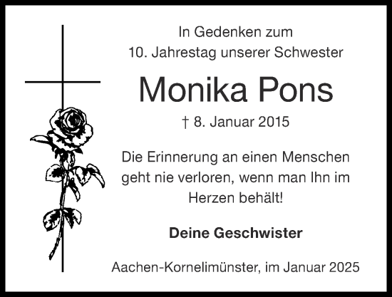 Traueranzeige von Monika Pons von Zeitung am Sonntag