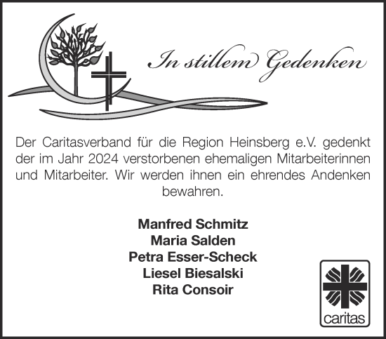 Traueranzeige von Nachruf Caritasverband Region Heinsberg e.V von Zeitung am Sonntag