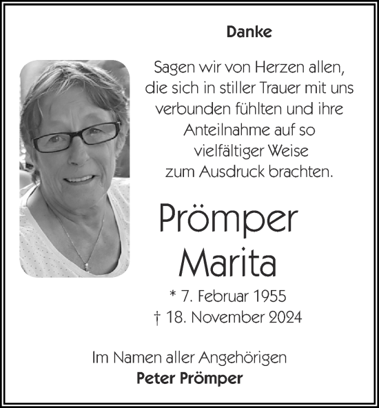 Traueranzeige von Prömper Marita von Zeitung am Sonntag