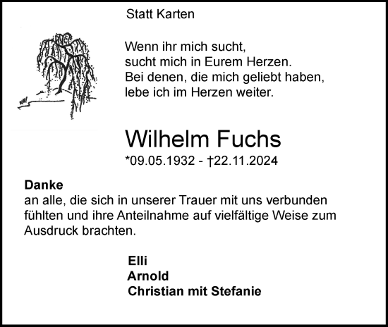 Traueranzeige von Wilhelm Fuchs von Zeitung am Sonntag